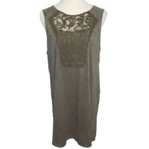 Xhiliration Olive Green Lace & Faux Suede Dress Size XXL